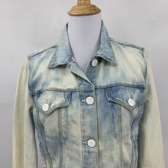 3x1 NYC Denim Jacket Womens S Small Acid Wash Cotton Tie Dye White Buttons - Picture 3 of 12